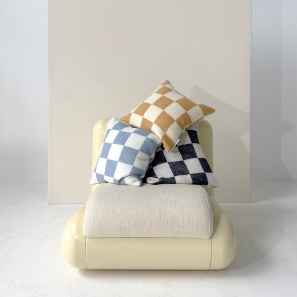 Checkerboard wool cushion