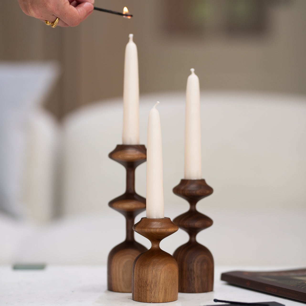 Gisèle set – 3 wooden candle holders