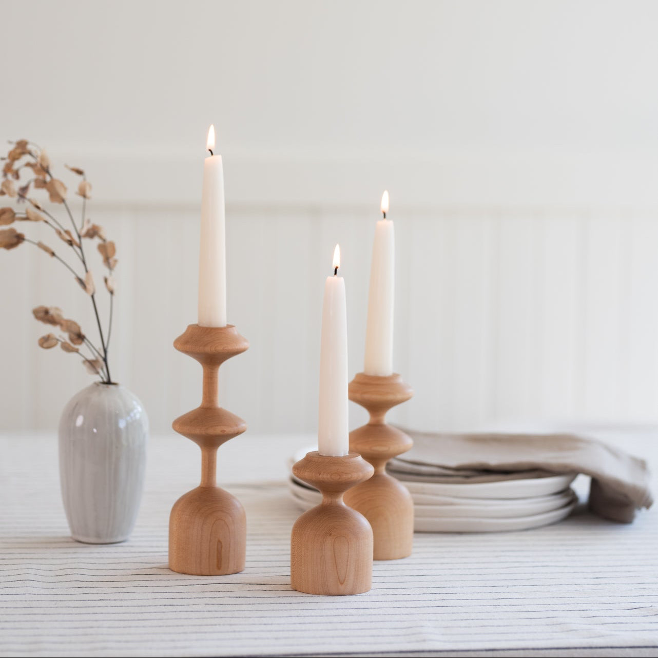 Ensemble Gisèle – 3 bougeoirs en bois