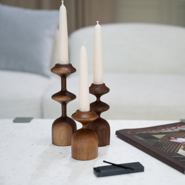 Ensemble Gisèle – 3 bougeoirs en bois