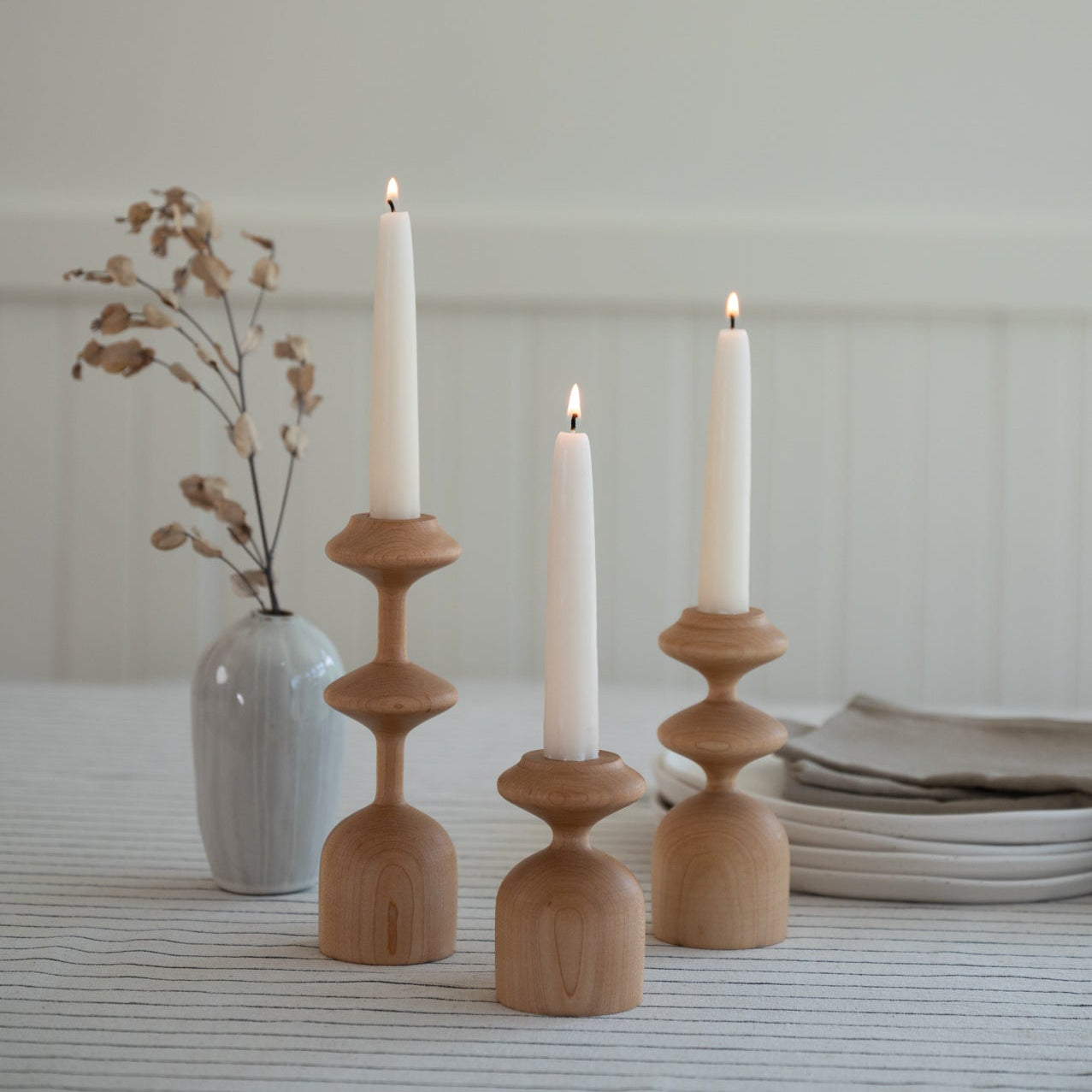 Ensemble Gisèle – 3 bougeoirs en bois