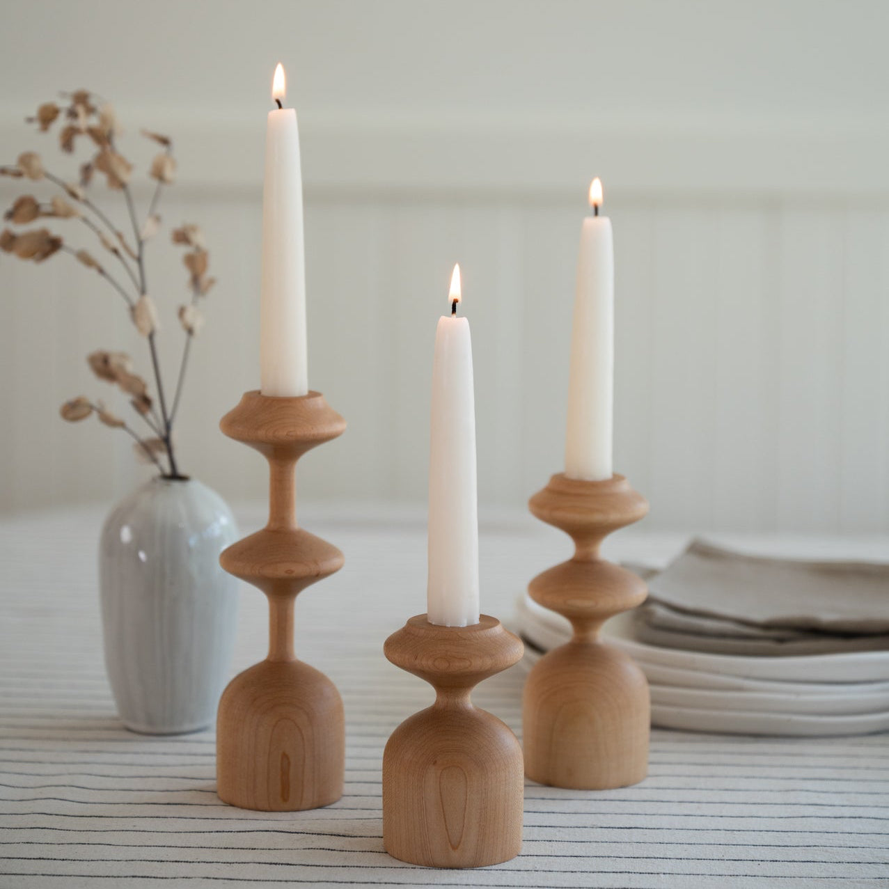 Ensemble Gisèle – 3 bougeoirs en bois
