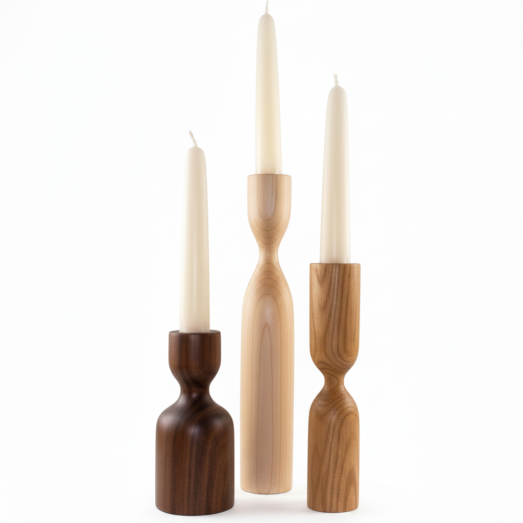 Scandinavian set of 3 wooden candle holders