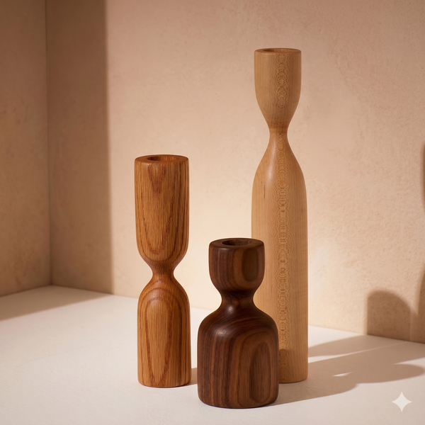 Ensemble scandinave - 3 bougeoirs en bois