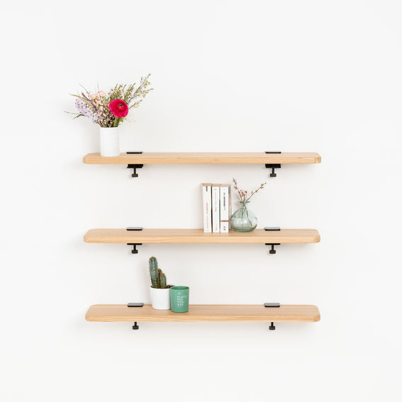 Set of 3 BRACKET wall shelves - solid oak - 90cm 