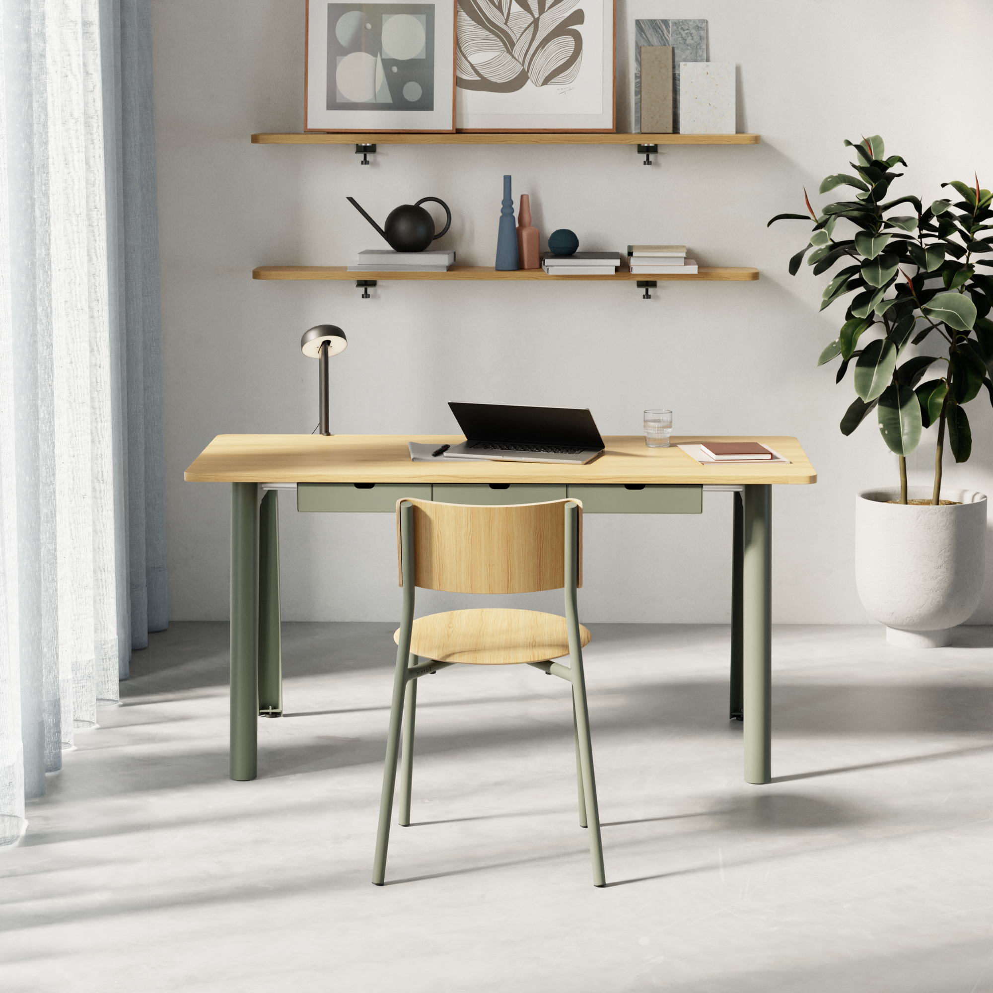 Bureau avec bloc de rangement NEW MODERN – bois éco–certifié