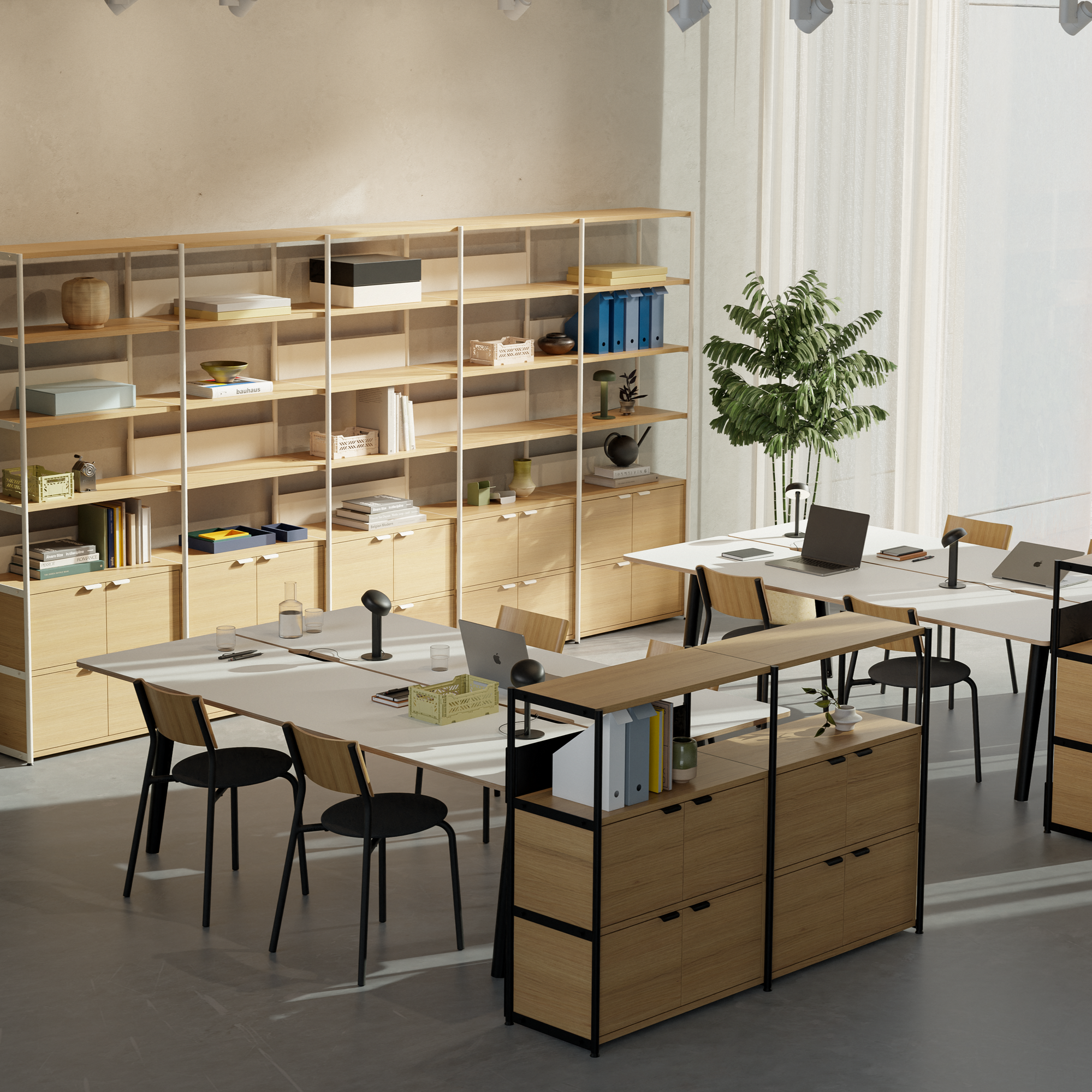 NEW MODERN 2-seater open-plan office - white plywood 